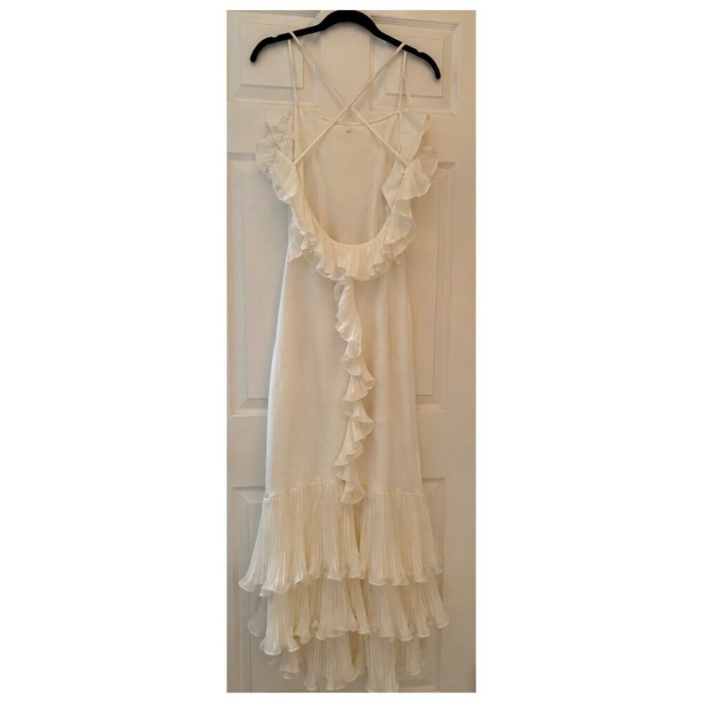 Cream Ruffle Trim Backless Mermaid Maxi Dress Boho Beach Vacation Party Sz M - Picture 10 of 10